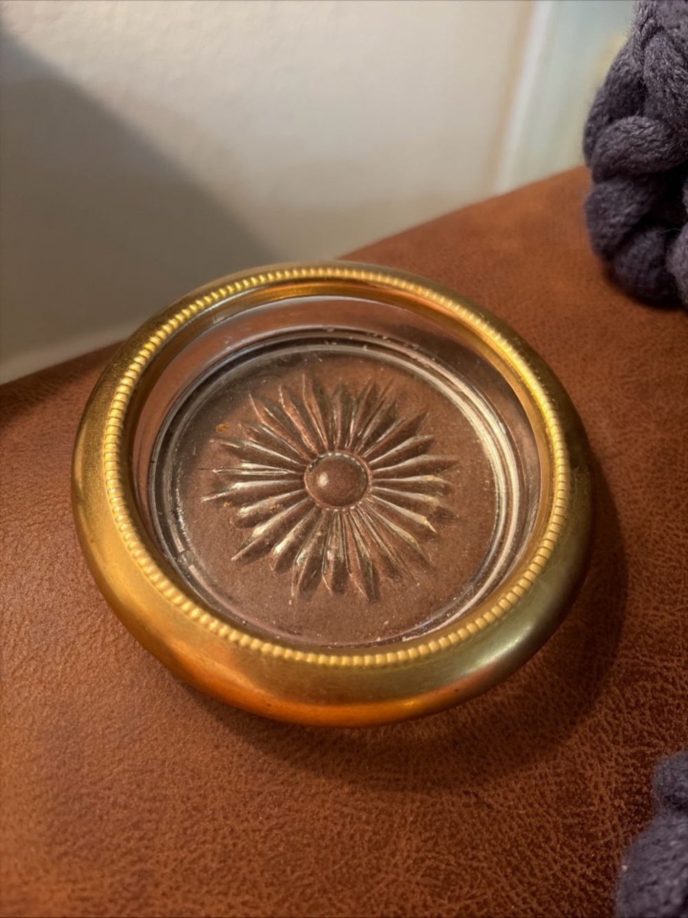 Pair of vintage Round Brass coasters with Floral Motif